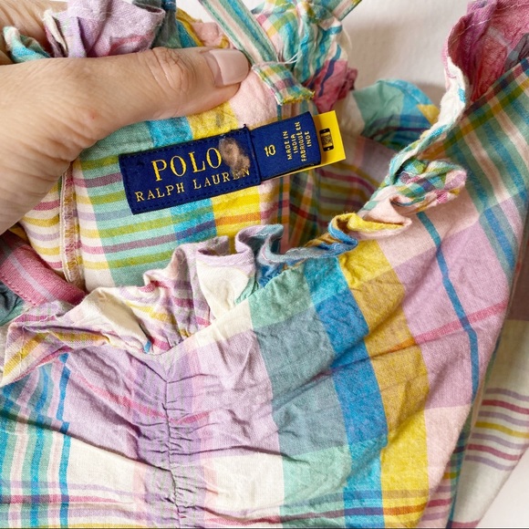 Polo Ralph Lauren Madras Day Dress Ruffle Pastel Spring Colors Midi Sundress 10 - Picture 11 of 14